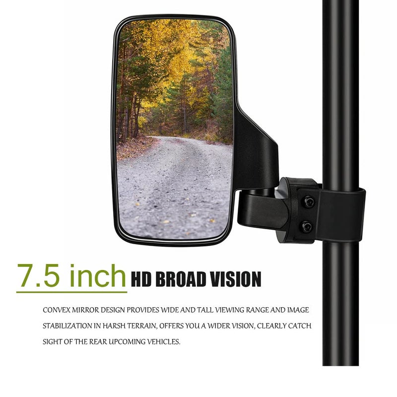 Angooni UTV Side View Mirrors for 1.75" and 2" Roll Bar Cage(2 Pack), Adjustable Wide Rear Clear View Mule Mirrors for Polaris RZR, Can-Am, Kawasaki, Kubota, Yamaha, Maver - Image 2